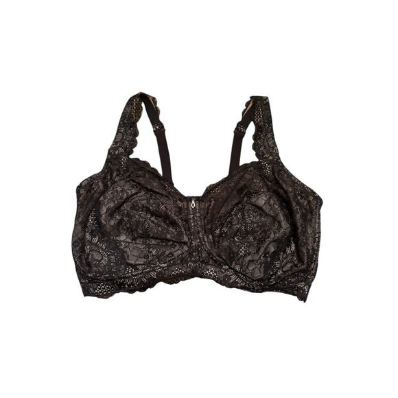 Curvy Couture Luxe Lace Bra 1320 40H/42G Black Beige Wireless Mesh Lingerie - Picture 6 of 9